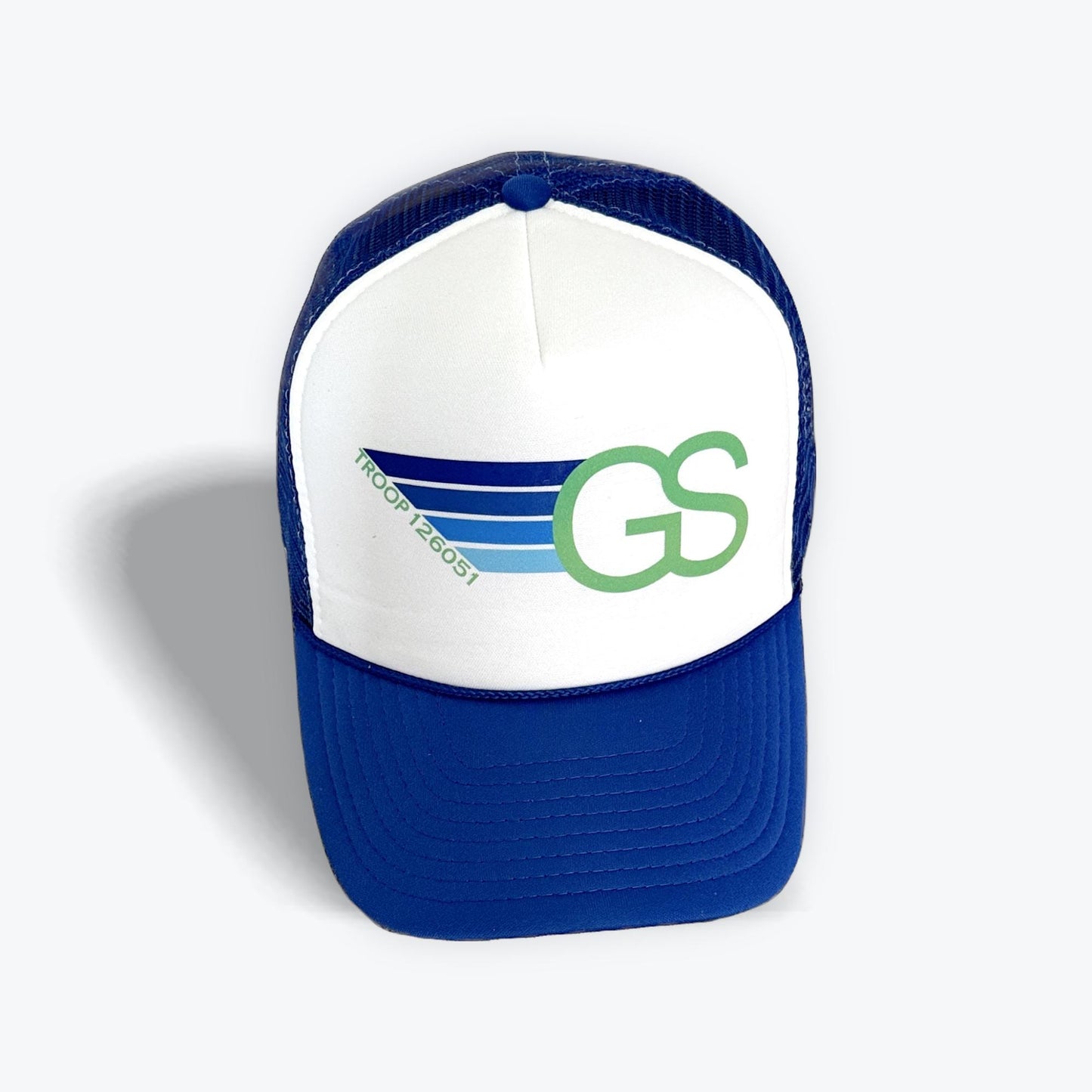 Personalized Girl Scout Troop Trucker Hat – Retro Rainbow Design