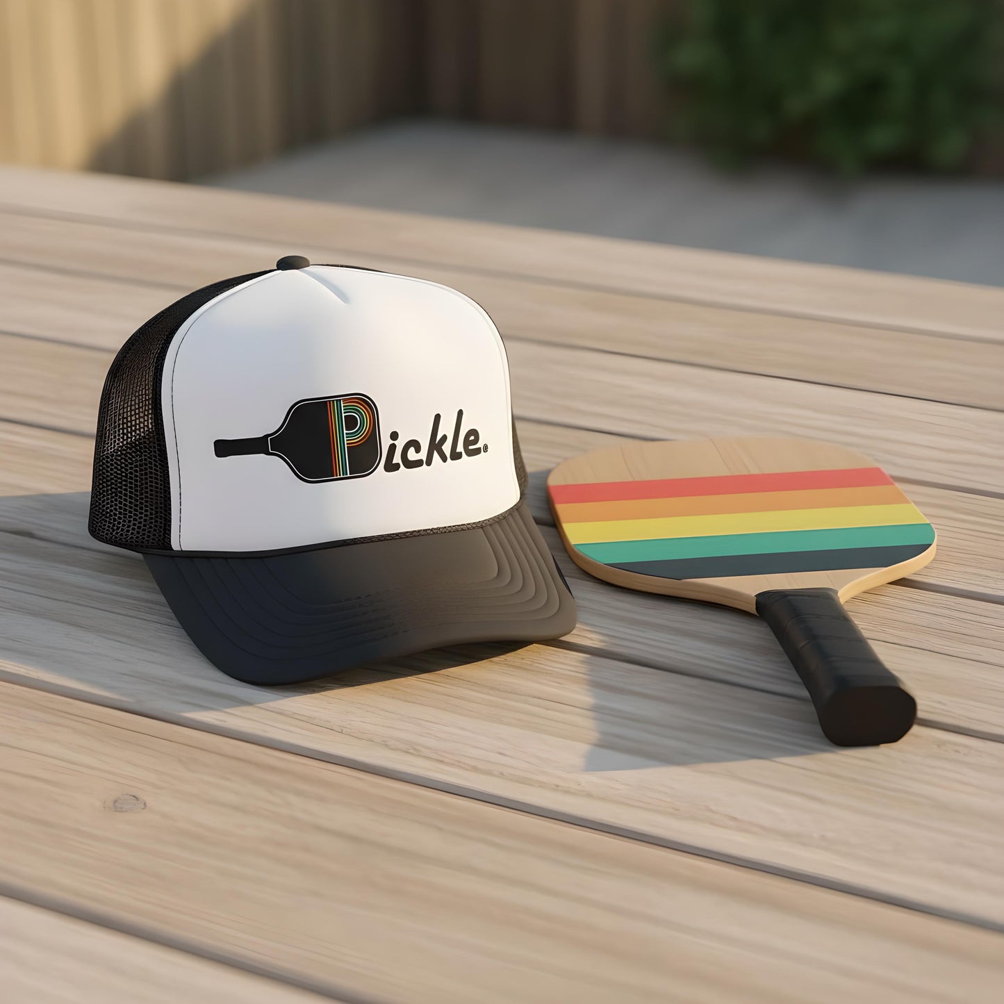 Pickleball Trucker Hat – Retro “Pickle” Paddle Design