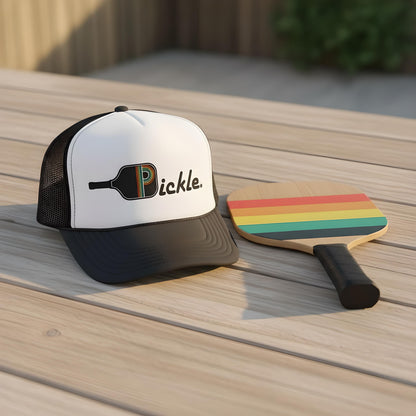 Pickleball Trucker Hat – Retro “Pickle” Paddle Design