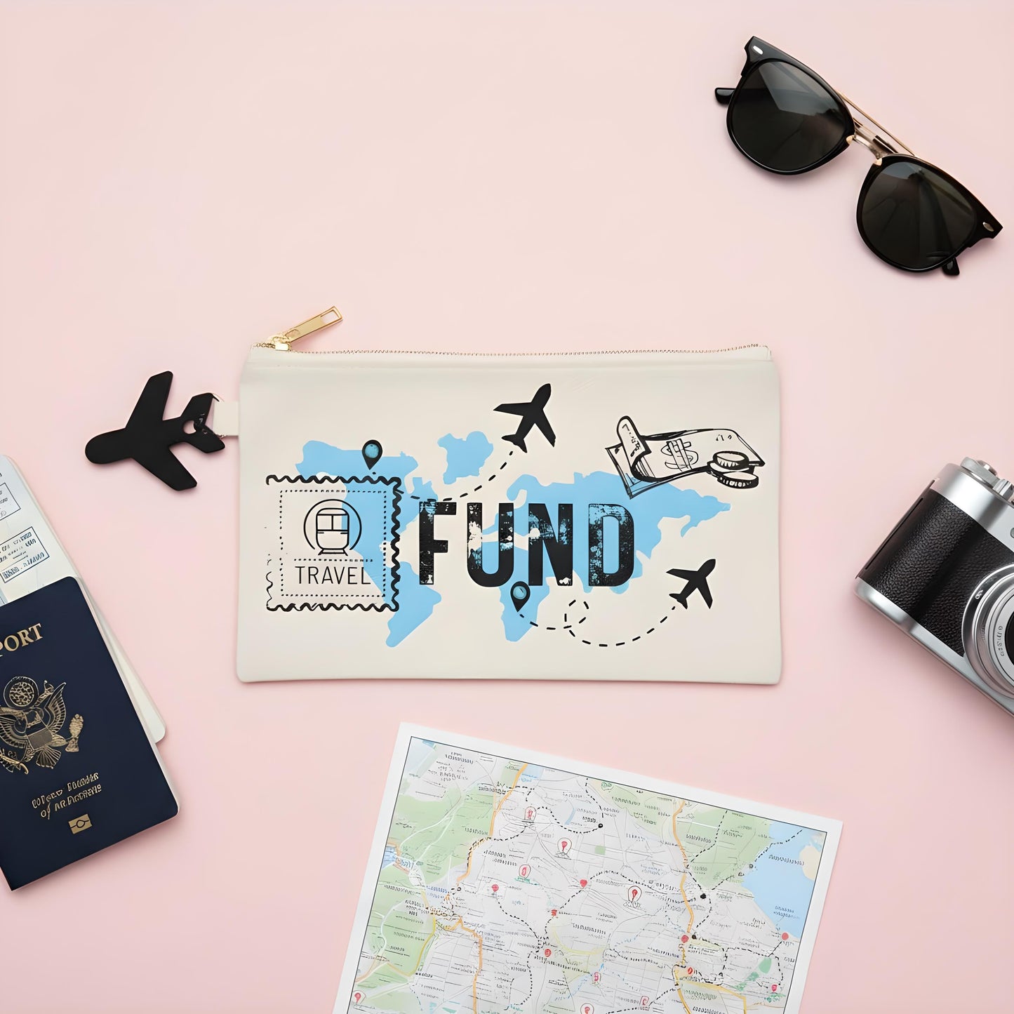 Travel Fund Makeup Bag | Rhinestone Cosmetic Bag | Travel Gift for Women & Bridesmaids