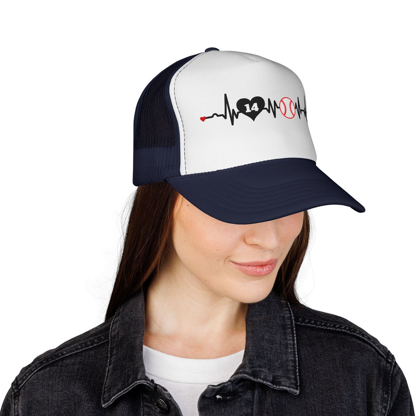 Heartbeat Baseball Mom Trucker Hat with Number