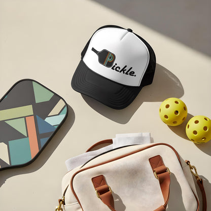 Pickleball Trucker Hat – Retro “Pickle” Paddle Design