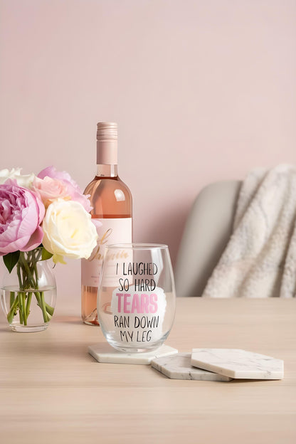 Funny Wine Glass | “I Laughed So Hard” Stemless Wine Glass | Gag Gift for Friends