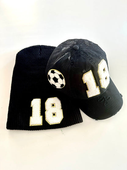 Custom Soccer Mom Slouchy Beanie with Number Patch