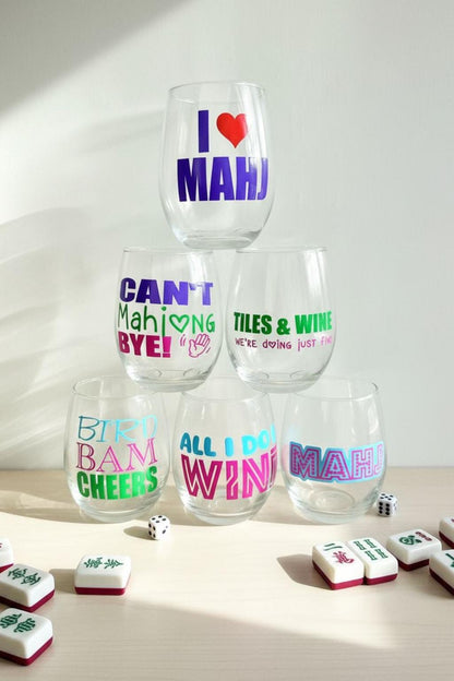 Mahjong Wine Glass | Funny Mahjong Gift for Women | Game Night Wine Glass