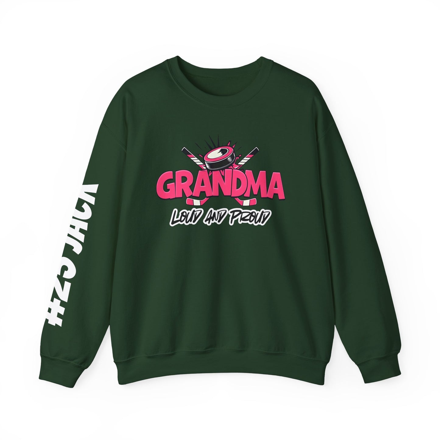 Personalized Hockey Grandma Sweatshirt with Name & Number Sleeve