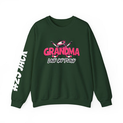 Personalized Hockey Grandma Sweatshirt with Name & Number Sleeve