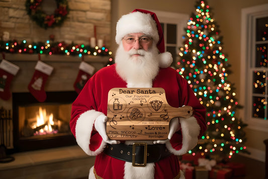 Personalized Cookies for Santa Board | Christmas Eve Santa Tray with Kids Names | Engraved Cutting Board