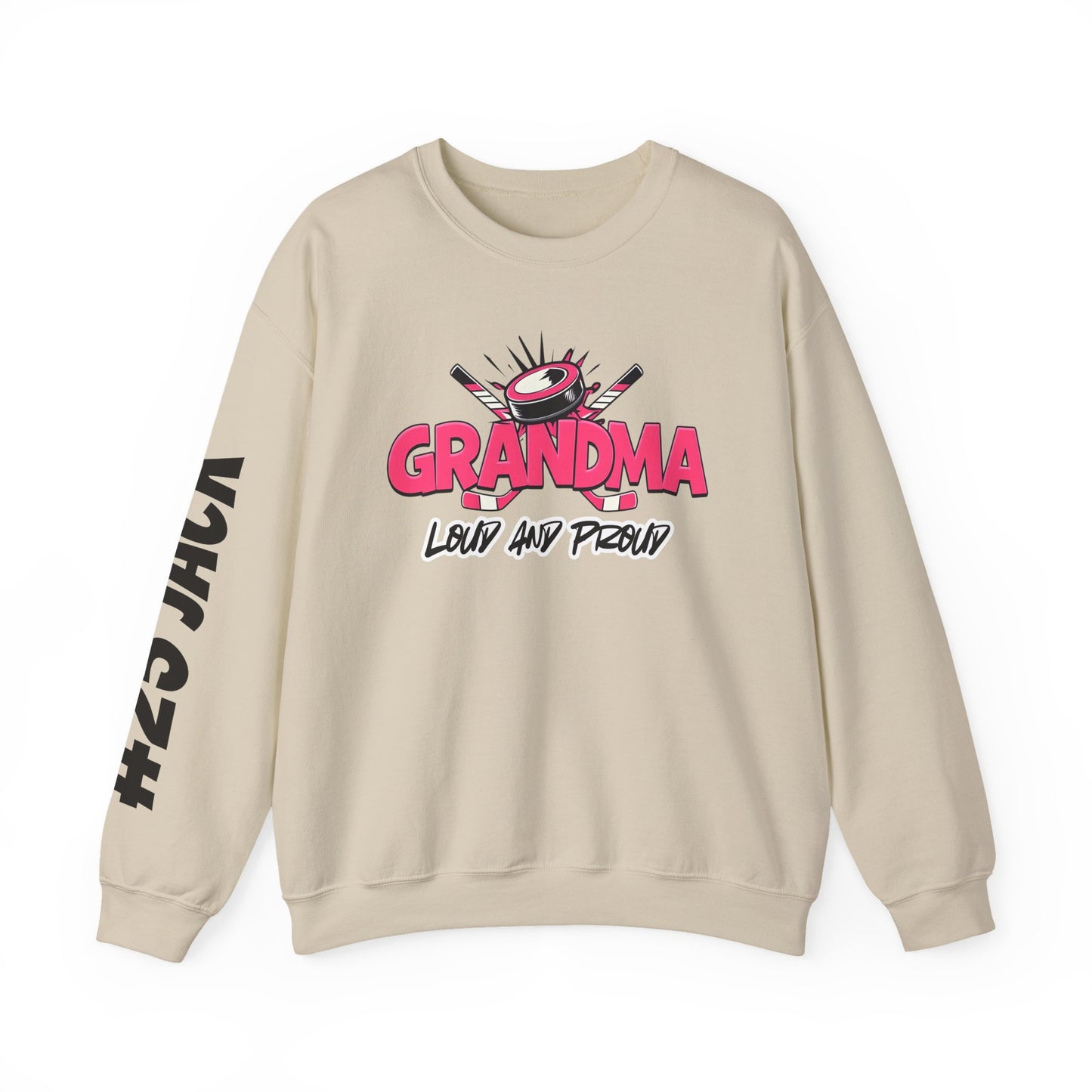 Personalized Hockey Grandma Sweatshirt with Name & Number Sleeve