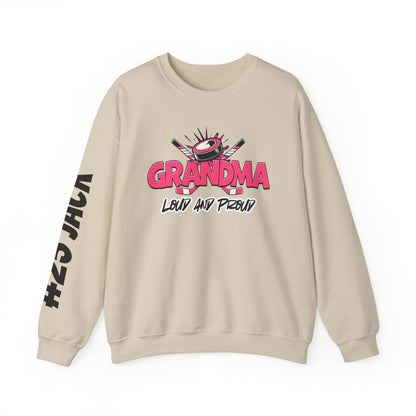 Personalized Hockey Grandma Sweatshirt with Name & Number Sleeve