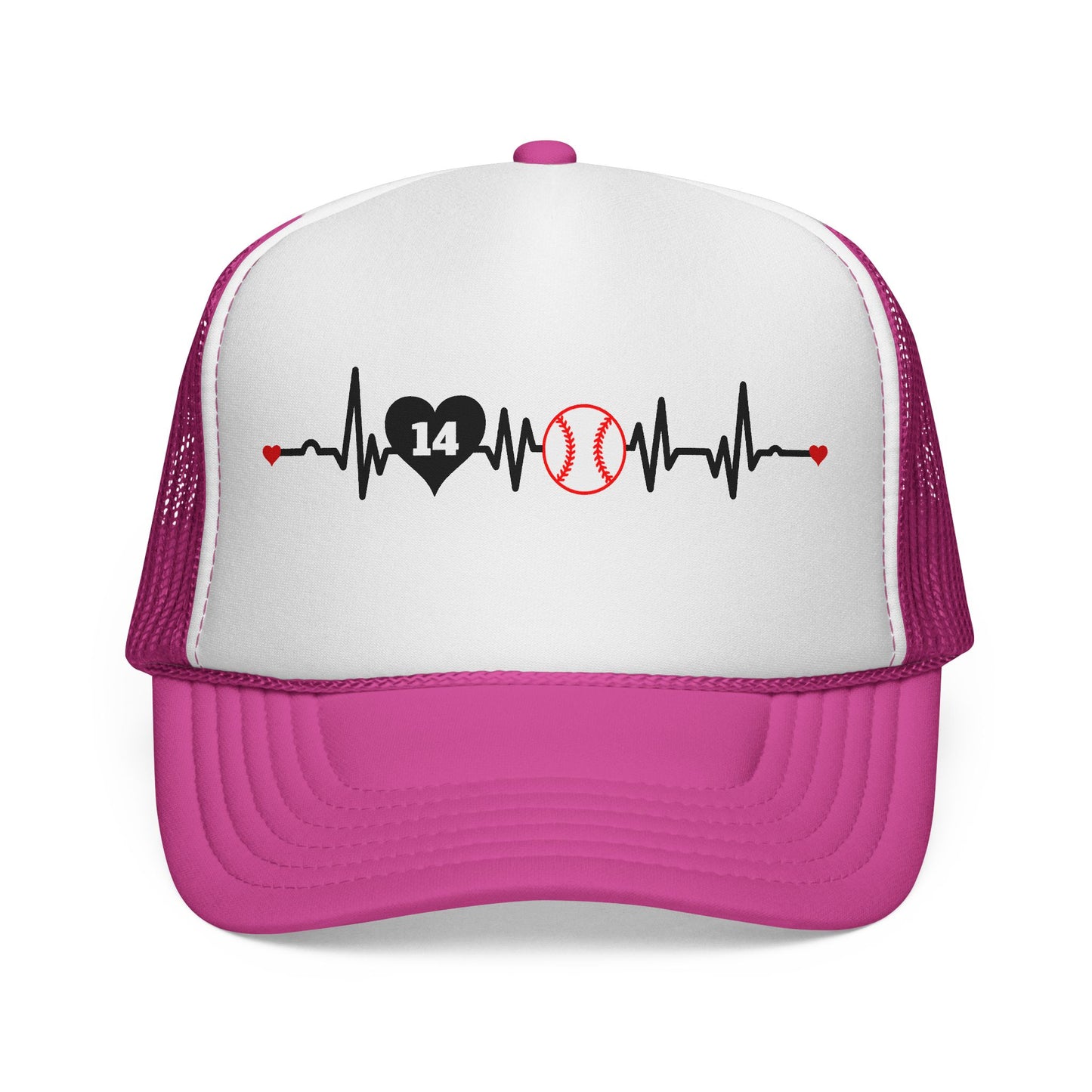Heartbeat Baseball Mom Trucker Hat with Number