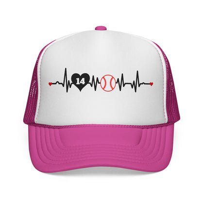 Heartbeat Baseball Mom Trucker Hat with Number