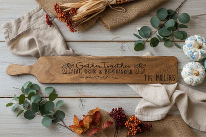 Personalized Thanksgiving Charcuterie Board | Engraved Wood Serving Tray for Gather, Eat, Drink & Be Thankful