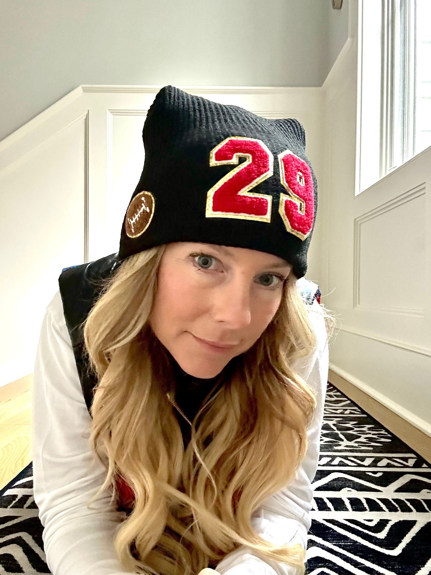 Custom Baseball Mom Slouchy Beanie with Number Patch