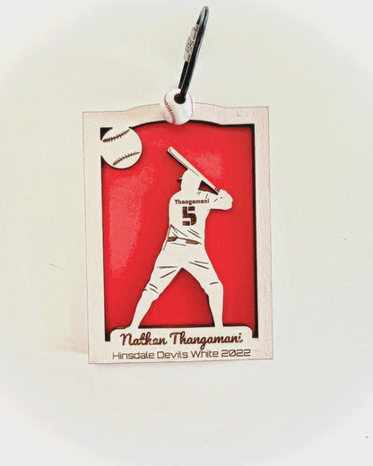 Personalized Baseball Keychain – Custom Player Name & Number Wood