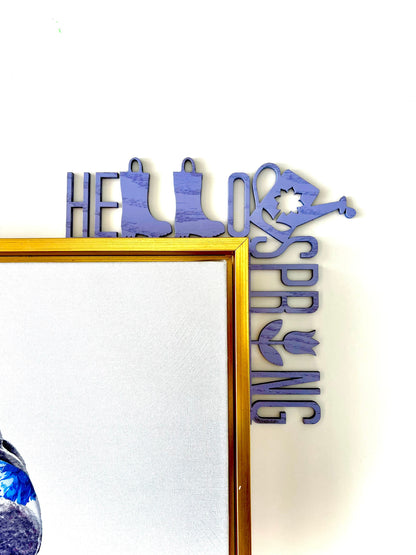 Wood Hello Spring Sign: Rain boots, Watering Can Door Corner Decor