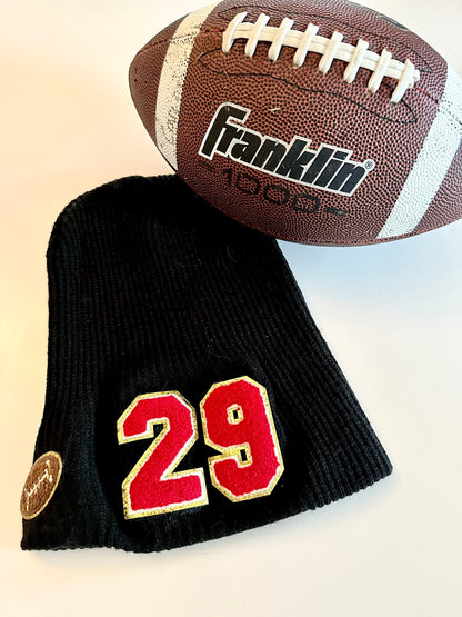 Custom Football Mom Slouchy Beanie with Number Patch