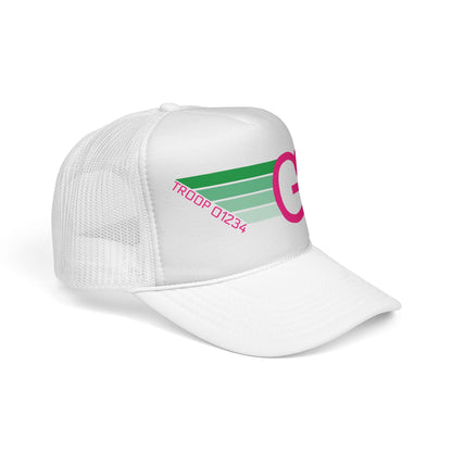 Personalized Girl Scout Troop Trucker Hat – Retro Rainbow Design