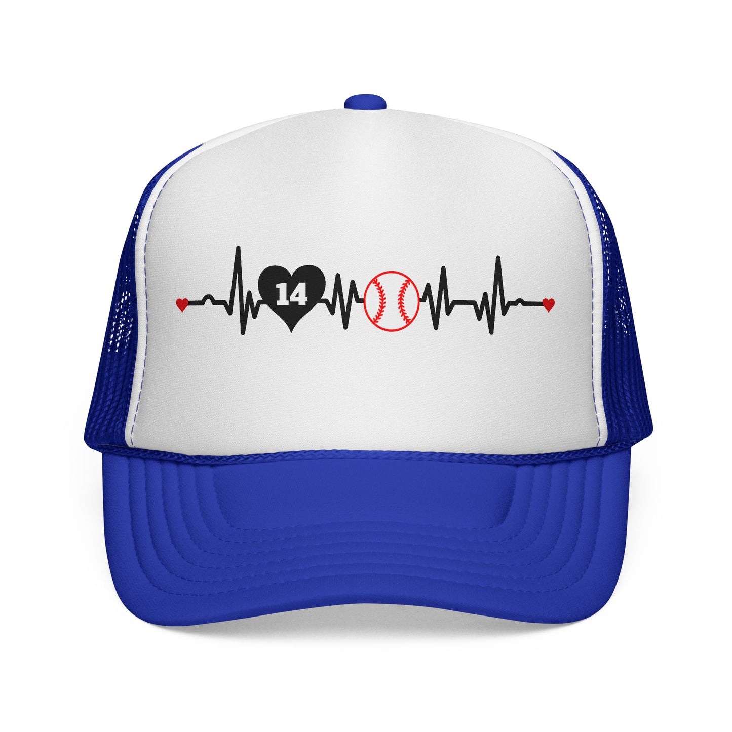 Heartbeat Baseball Mom Trucker Hat with Number