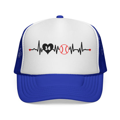 Heartbeat Baseball Mom Trucker Hat with Number