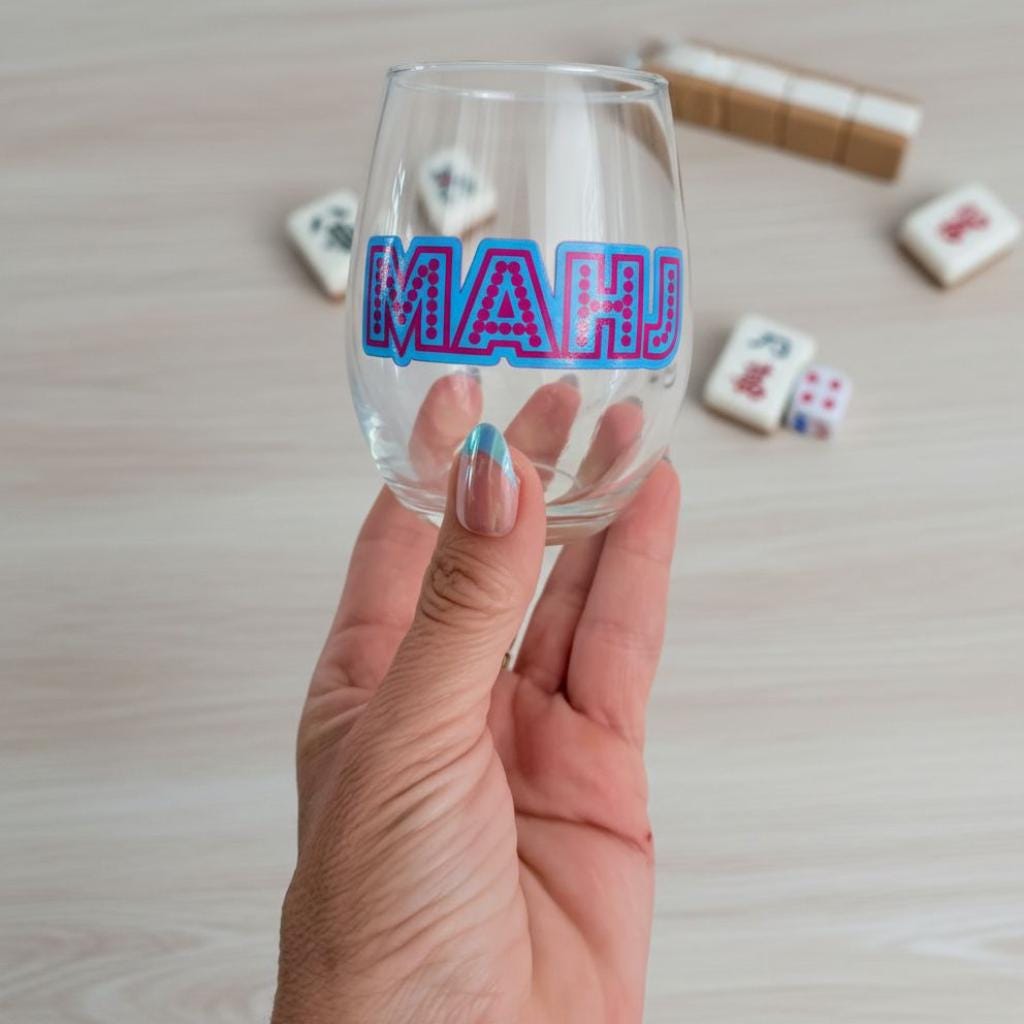 Mahjong Wine Glass | Funny Mahjong Gift for Women | Game Night Wine Glass