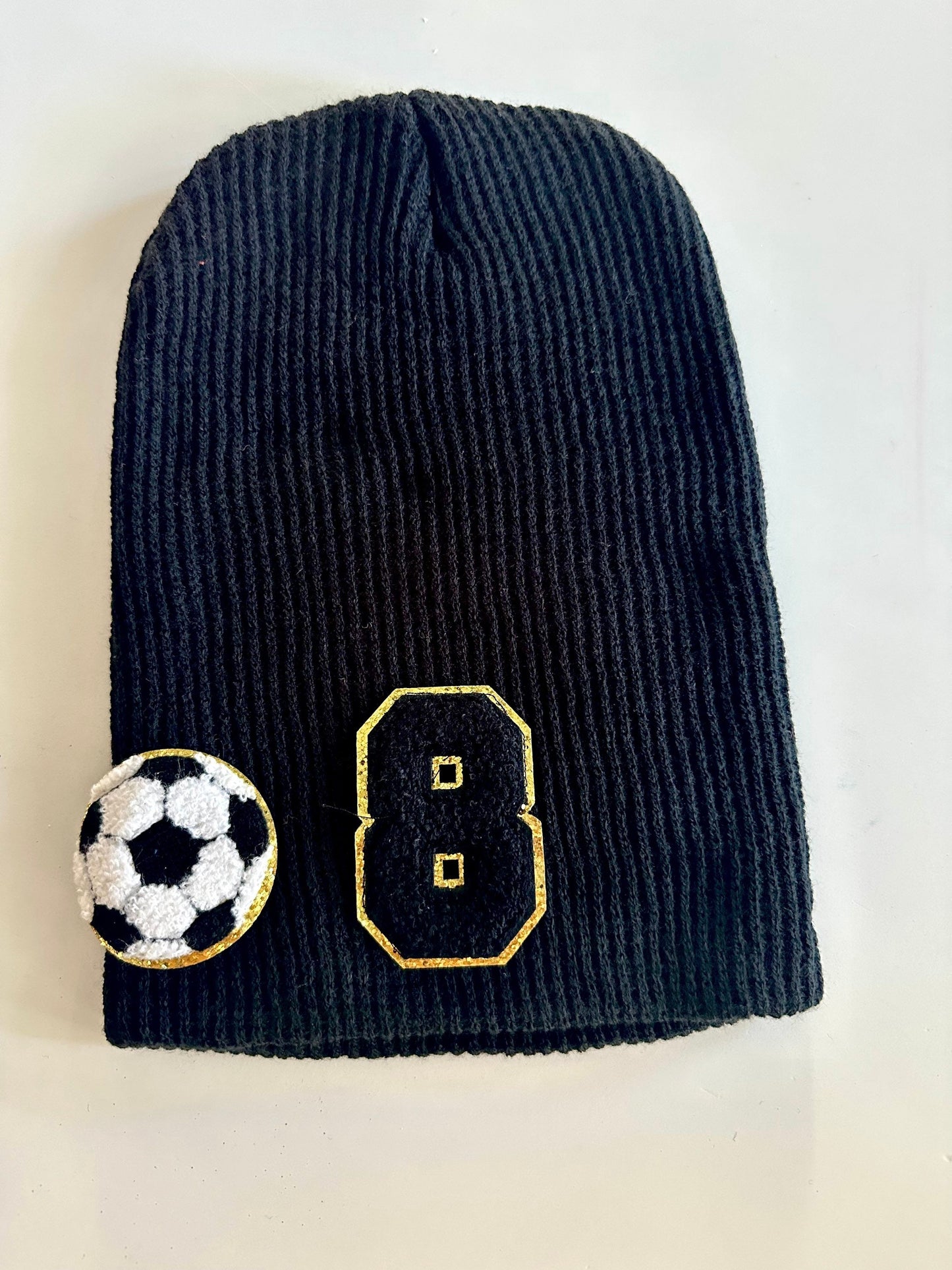 Custom Soccer Mom Slouchy Beanie with Number Patch