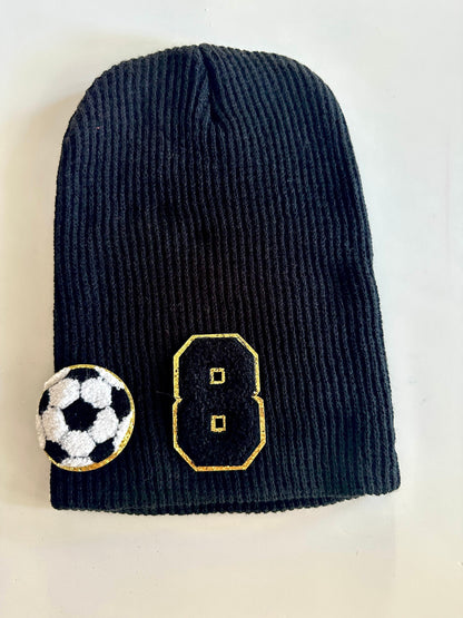 Custom Soccer Mom Slouchy Beanie with Number Patch