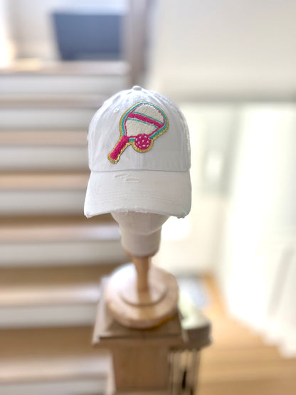 Pickleball Patch | Pink Chenille Racquet Patch | Iron On Pickleball Accessory Gift