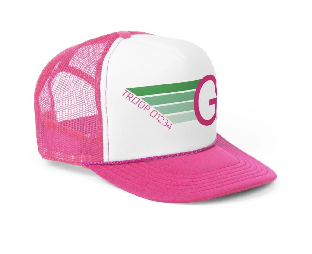 Personalized Girl Scout Troop Trucker Hat – Retro Rainbow Design