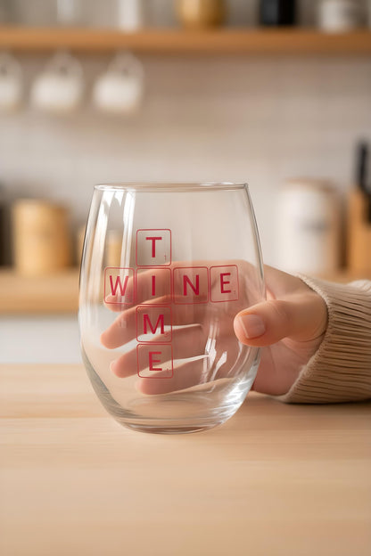 Wine Time Glass | Scrabble Style Wine Glass | Funny Wine Lover Gift