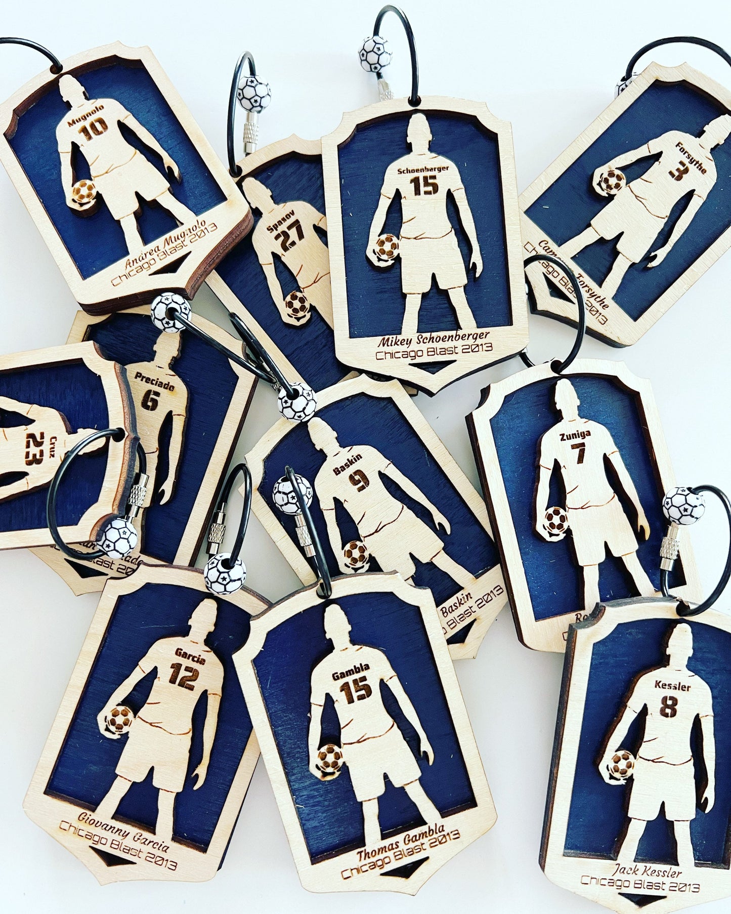 Personalized Soccer Keychain – Custom Player Name & Number Wood Keychain