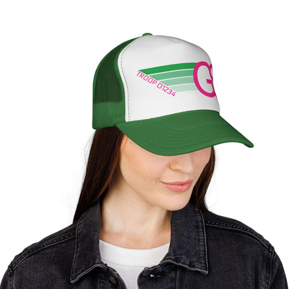 Personalized Girl Scout Troop Trucker Hat – Retro Rainbow Design