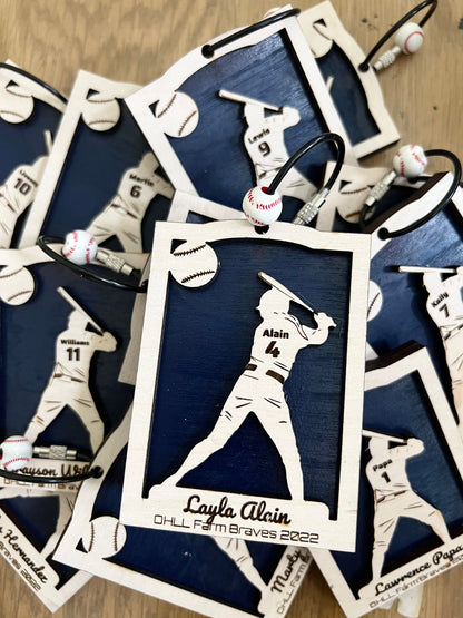 Personalized Baseball Keychain – Custom Player Name & Number Wood