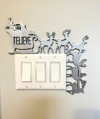 Santa Sleigh Door Corner Sign | Christmas Corner Decor | Holiday Wall Decor with Reindeer
