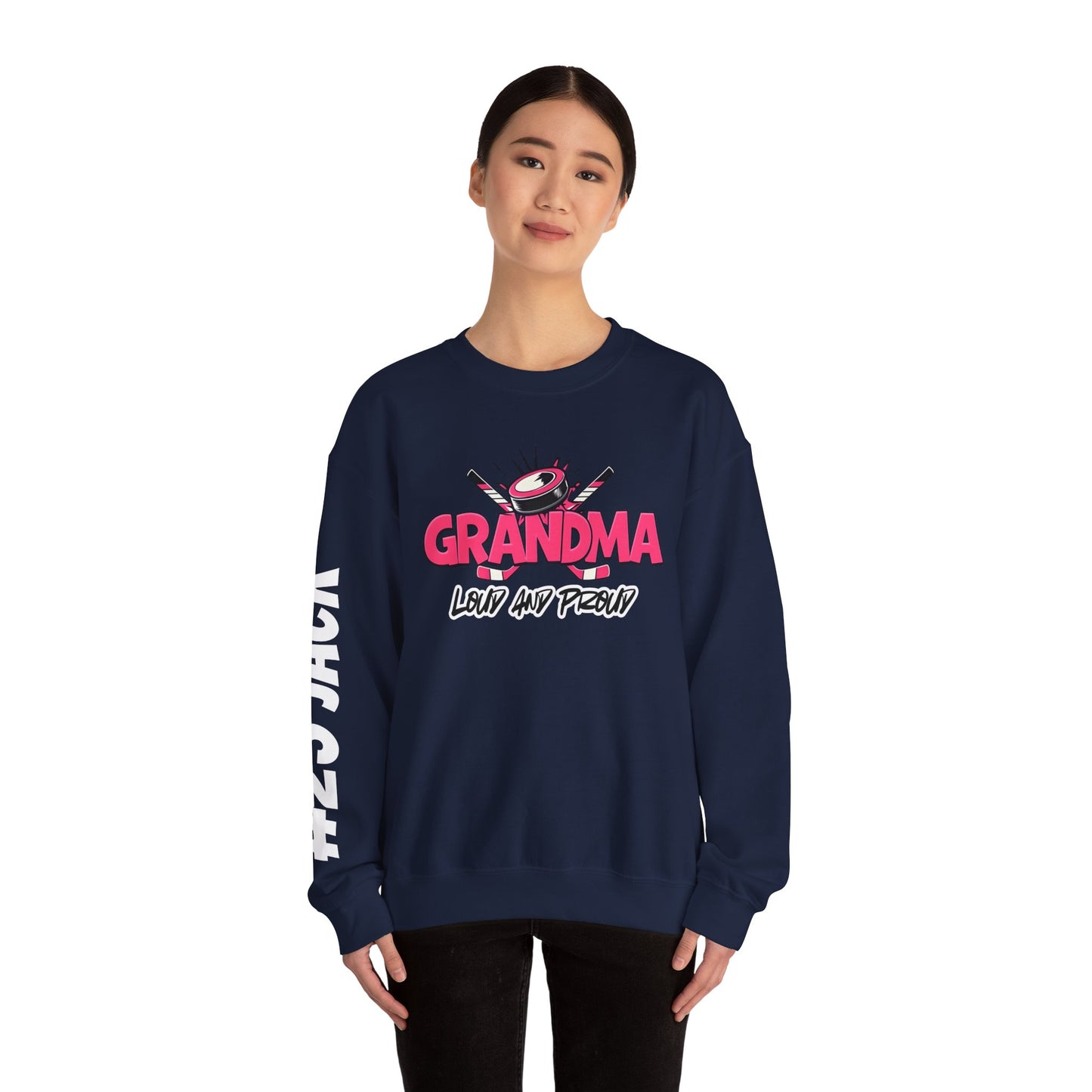 Personalized Hockey Grandma Sweatshirt with Name & Number Sleeve