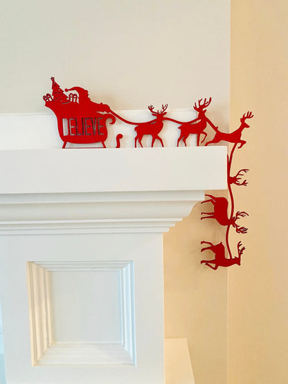 Santa Sleigh Door Corner Sign | Christmas Corner Decor | Holiday Wall Decor with Reindeer