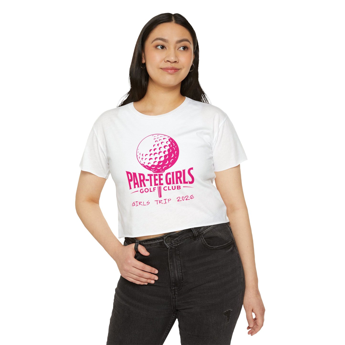 Par-Tee Girls Golf Team T-Shirt – Cropped Pink Golf Tee for Women