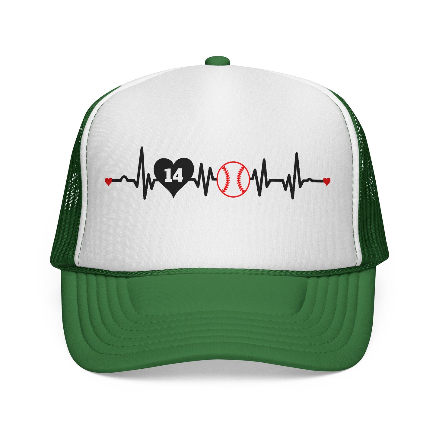 Heartbeat Baseball Mom Trucker Hat with Number