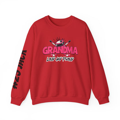 Personalized Hockey Grandma Sweatshirt with Name & Number Sleeve