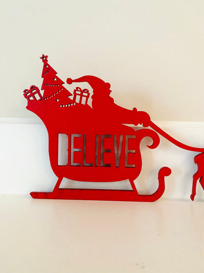Santa Sleigh Door Corner Sign | Christmas Corner Decor | Holiday Wall Decor with Reindeer