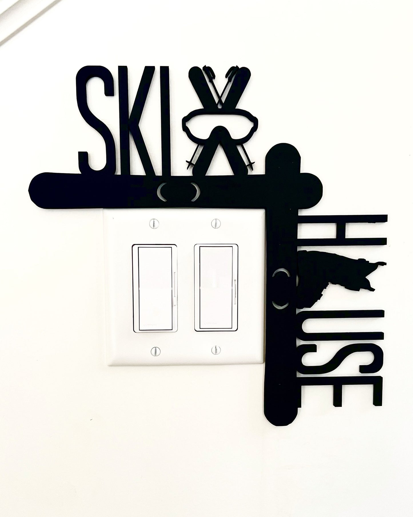 Ski House Door Corner Sign | Ski Decor with Skis & Boot | Winter Cabin Wall Decor
