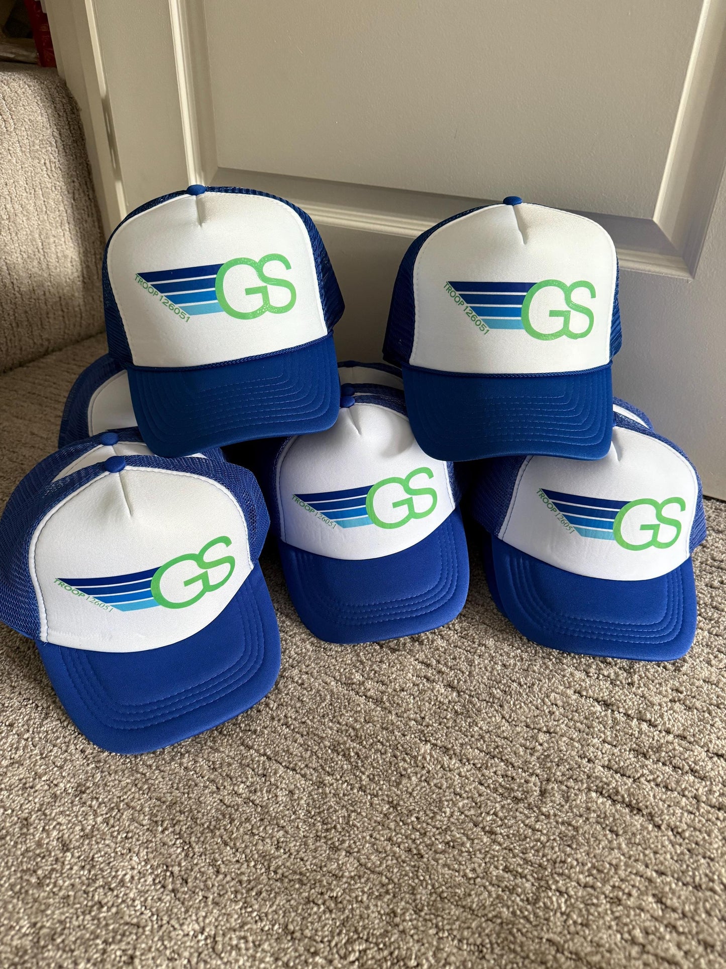 Personalized Girl Scout Troop Trucker Hat – Retro Rainbow Design