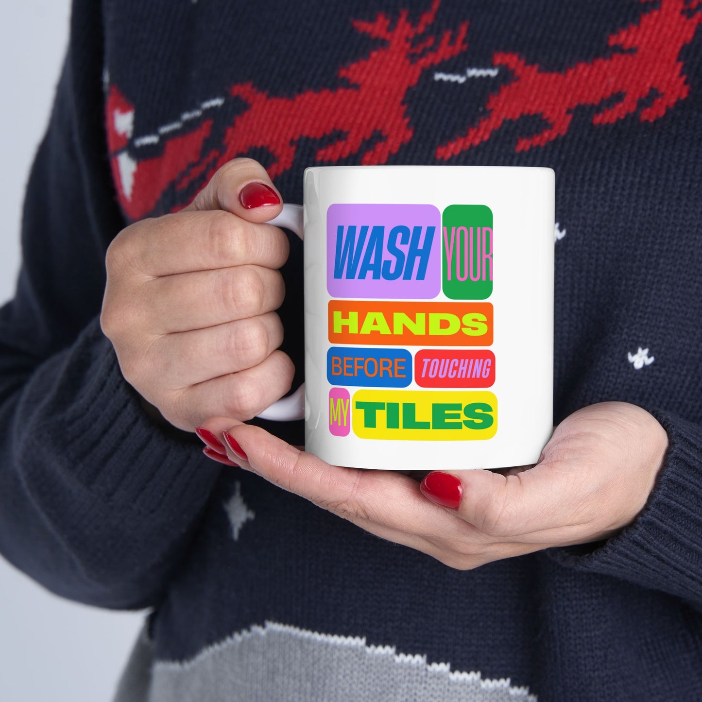Funny Mahjong Mug – Wash Your Hands Before Touching My Tiles