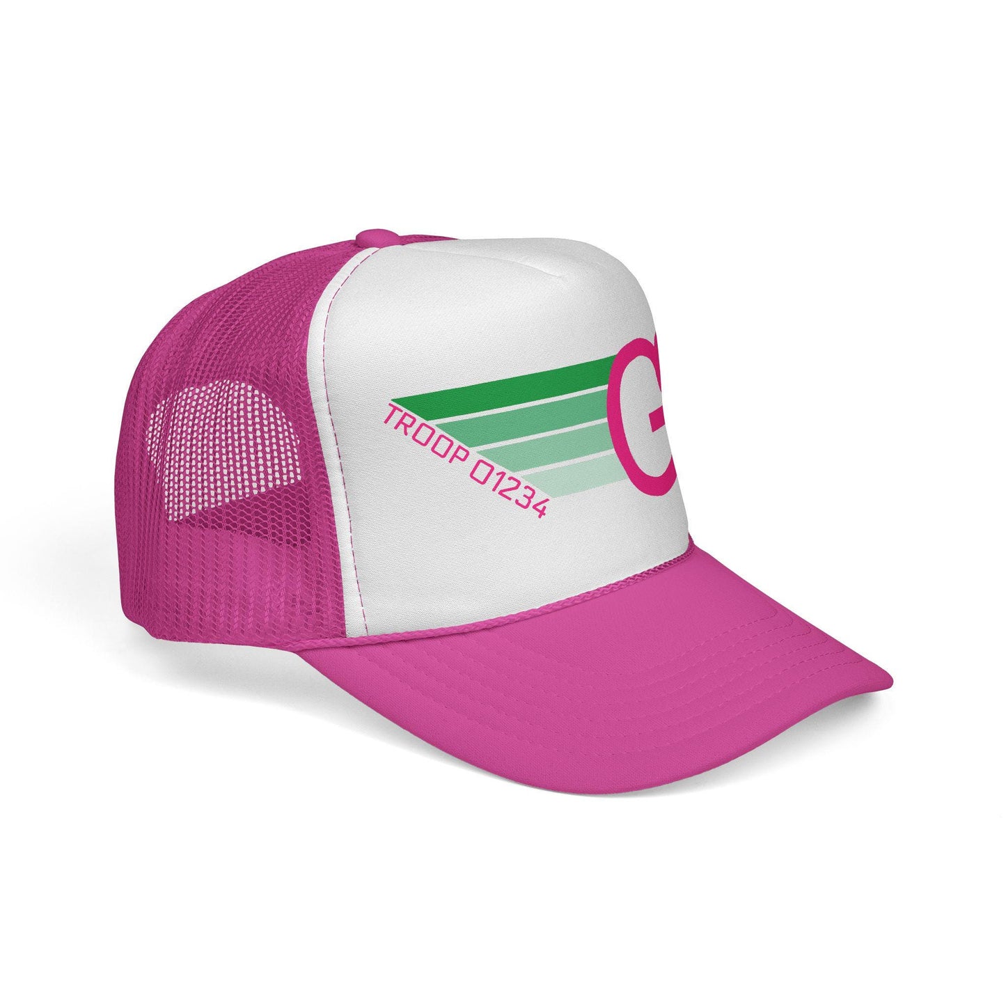 Personalized Girl Scout Troop Trucker Hat – Retro Rainbow Design