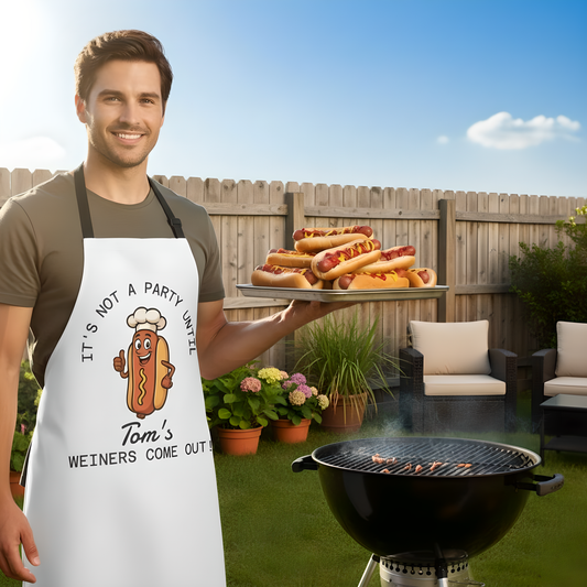 Personalized Funny BBQ Apron – It’s Not a Party Until (Name)’s Wieners Come Out