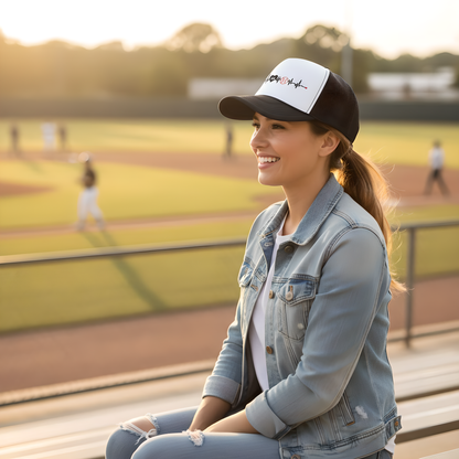 Heartbeat Baseball Mom Trucker Hat with Number