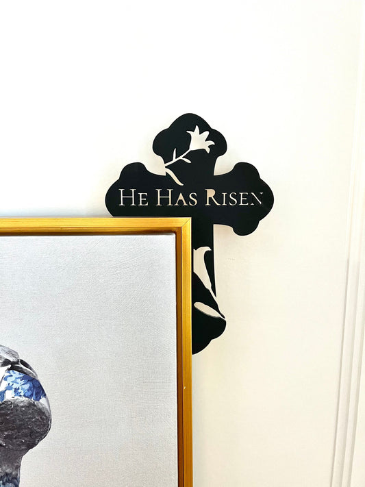 He Has Risen Cross Door Corner Sign | Easter Lily Decor | Christian Wall Decor