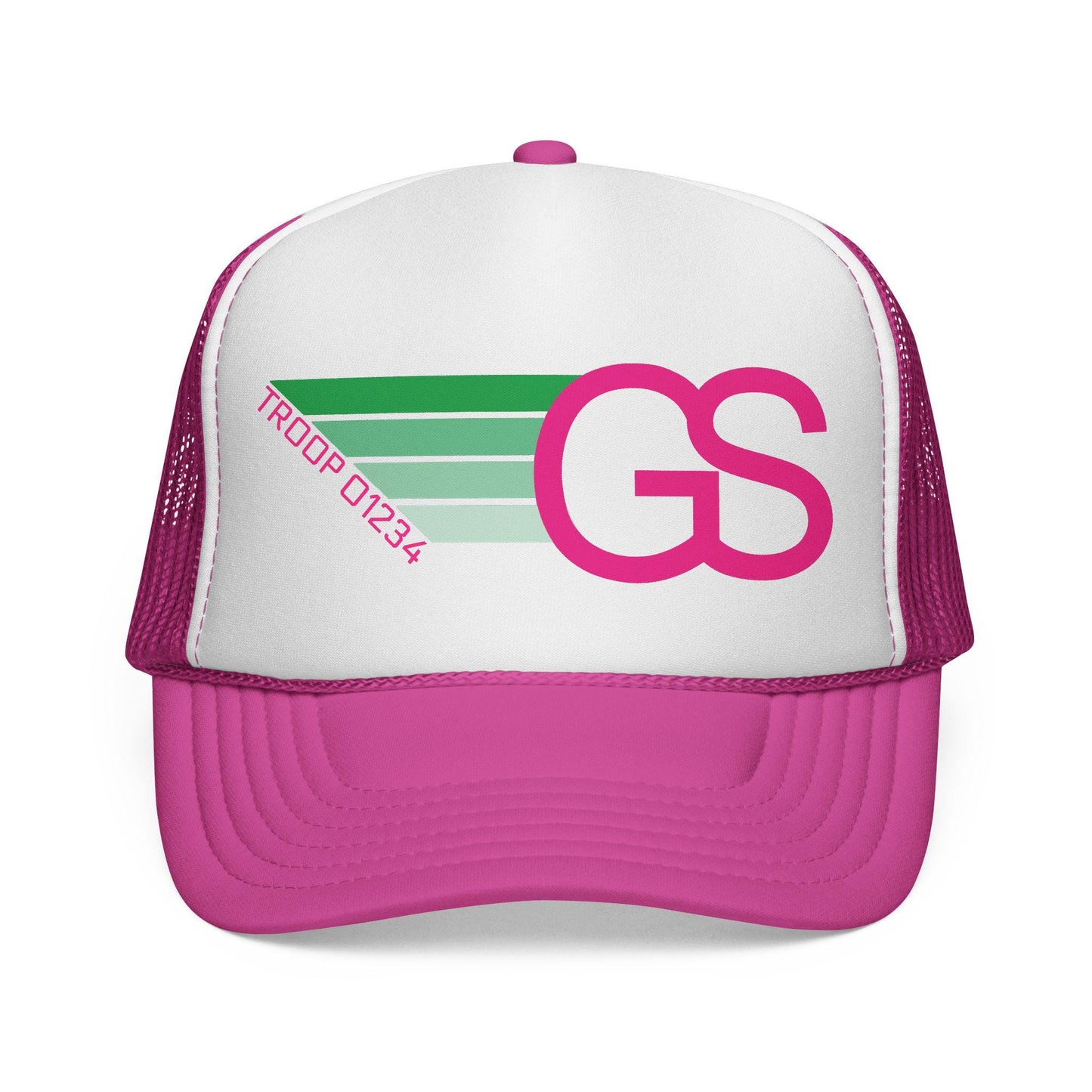 Personalized Girl Scout Troop Trucker Hat – Retro Rainbow Design