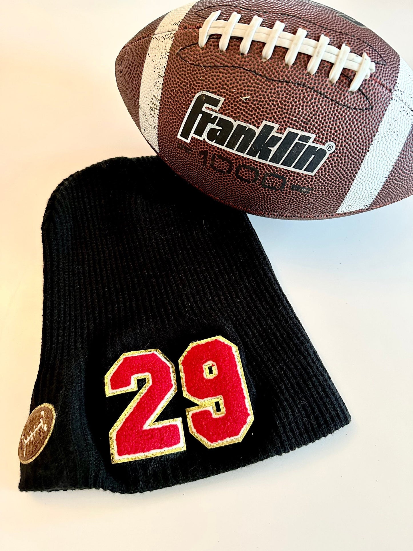 Personalized Football Mom Slouchy Beanie with Number Patch
