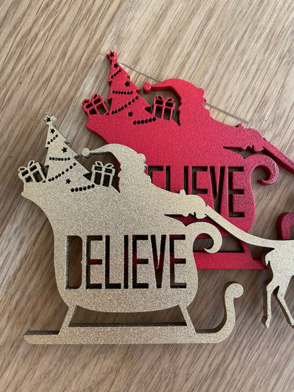 Santa Sleigh Door Corner Sign | Christmas Corner Decor | Holiday Wall Decor with Reindeer
